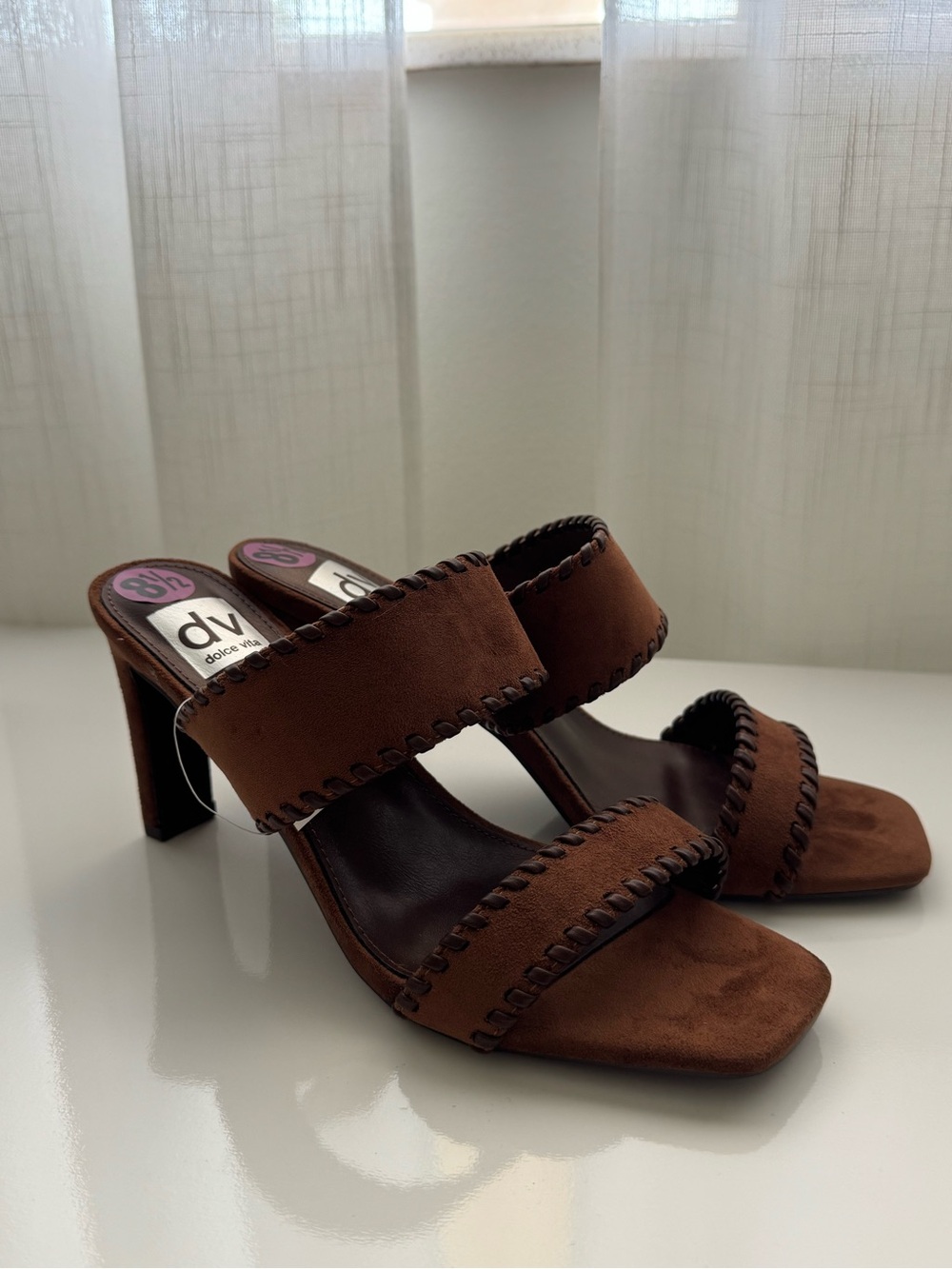 DV by Dolce Vita Brown Suede Double-Strap Block Heel Sandals